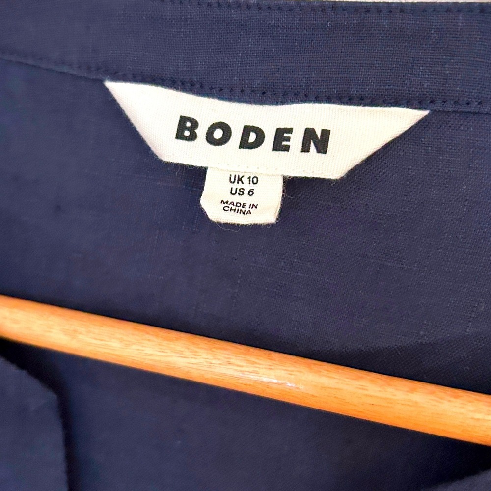 Boden Bonnie Linen Top Navy Blue Parrot Pineapple Embroidered Blouse US 6 - Picture 11 of 12